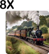 BWK Luxe Placemat - Stoomtrein door de Bergen - Set van 8 Placemats - 40x40 cm - 2 mm dik Vinyl - Anti Slip - Afneembaar