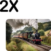 BWK Luxe Placemat - Stoomtrein door de Bergen - Set van 2 Placemats - 40x30 cm - 2 mm dik Vinyl - Anti Slip - Afneembaar
