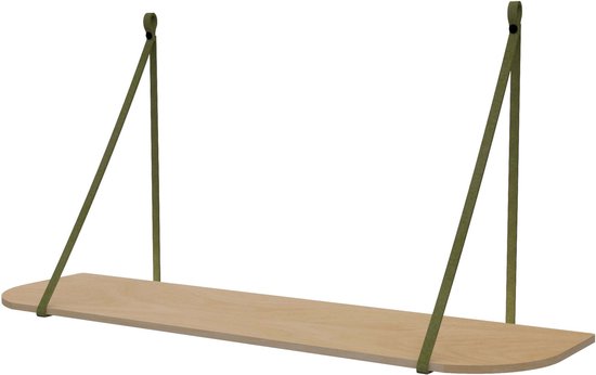 Supports d'étagère en cuir 'étroits' - Handles and more® - SUEDE OLIVE - 100% cuir - lot de 2 / sans étagère (Supports d'étagère en cuir - sangles de support d'étagère - sangles d'étagère en cuir)