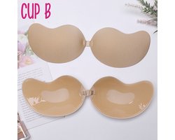 SilverAndCoco® - Push up Plak BH herbruikbaar / Zelfklevende Invisible bh met clipsluiting / Onzichtbare Siliconen Tepel bedekkers BH Pads Silicone Nipple cover Strapless boob lift - Nude / Beige - Cup B