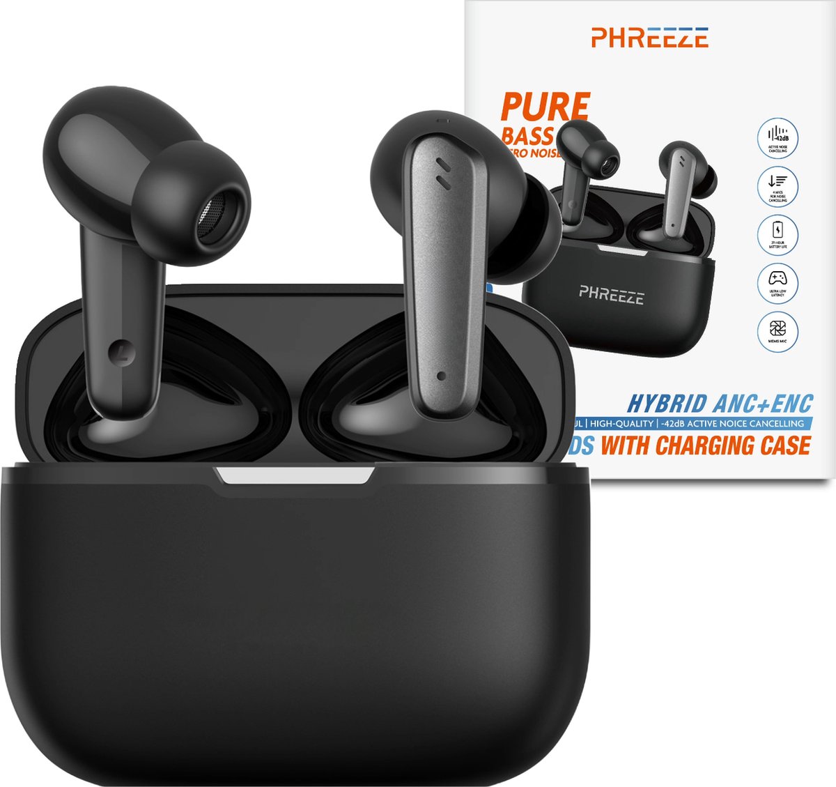 Draadloze Oordopjes Noise Cancelling - Bluetooth Oordopjes - Draadloze oortjes - Oortjes draadloos - Zwart