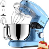Planetaire mixer Facelle keukenmachine 1500W keukenmixer 6,2 L Geluidsarm Professioneel kneedapparaat met haken Kneden 6 versnellingen, vaatwasmachinebestendig (blauw)