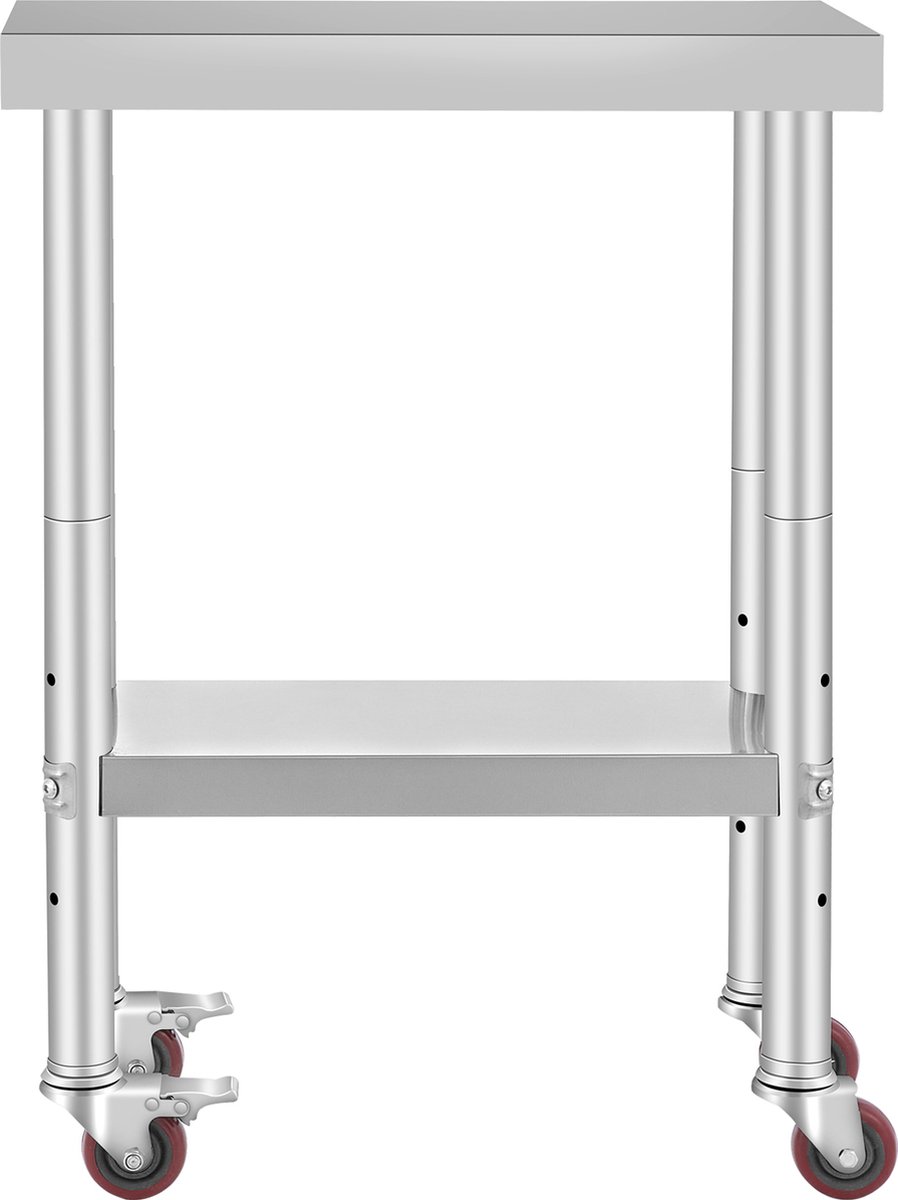 VEVOR Rvs Tafel Keukentafel CommerciëLe Keuken Werktafel Prep Tafel Met 4 Wielen Rvs 24x12 Inch Zilver