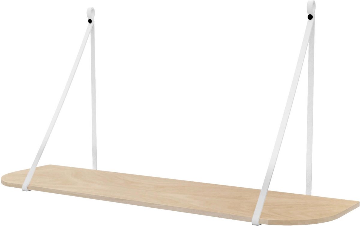 Leren plankdragers 'smal' - Handles and more® - WIT - 100% leer - set van 2 / excl. plank (leren plankdragers - plankdragers banden - leren plank banden)