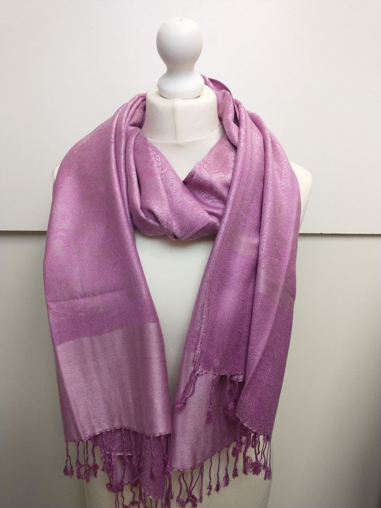 Zijdezachte dames sjaal Jaleesa paisleymotief roze azalia paars