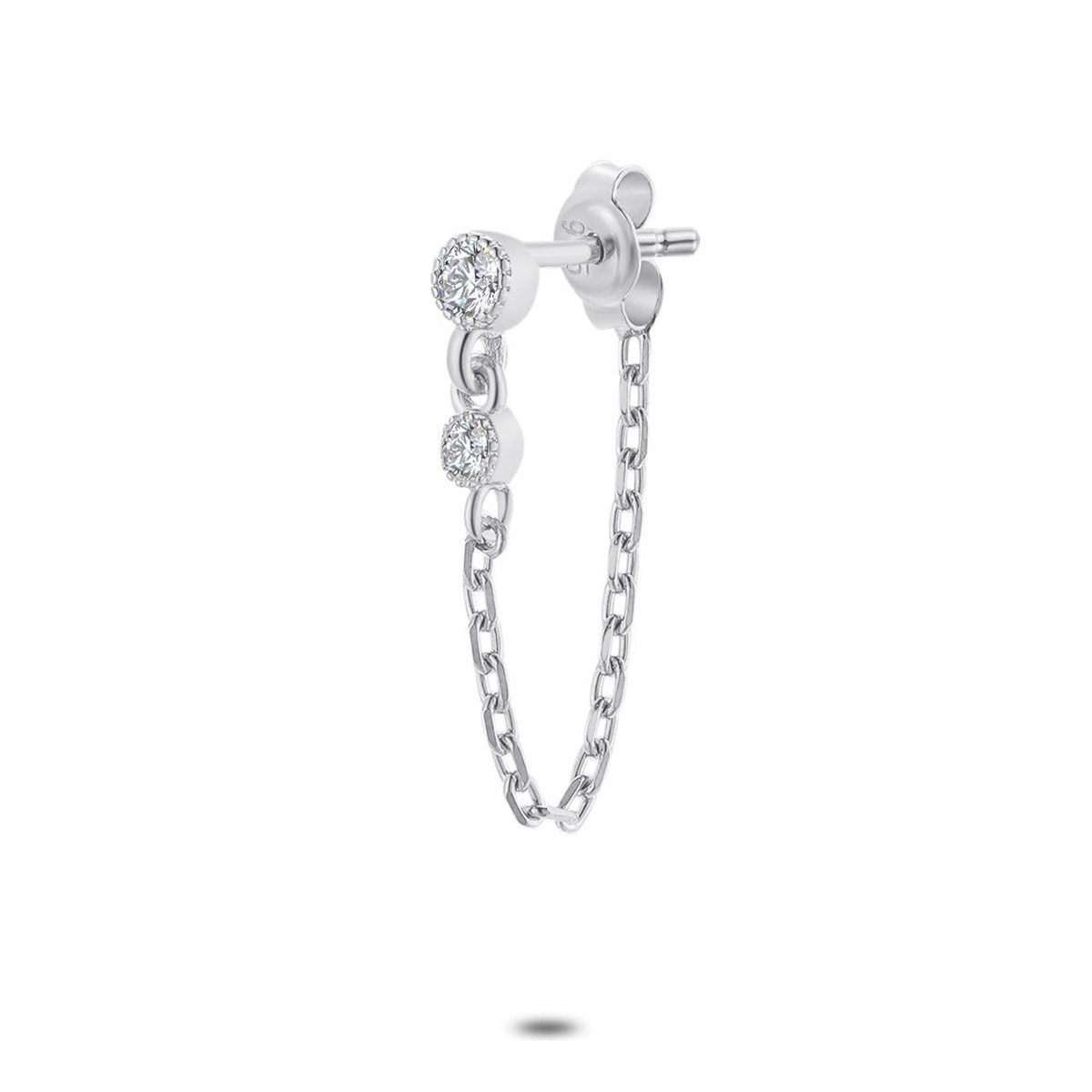Twice As Nice Oorbel in zilver per stuk, 2 zirkonia 2/3 mm, ketting