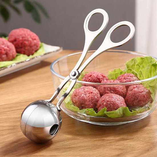 Lot de 2 boules à viande en acier inoxydable - Moule à boulettes de viande - Pince à glaçons - Pelle à pâte à biscuits pour cuisine