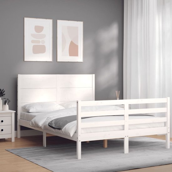 vidaXL Cadre de lit avec tête de lit Bois massif Blanc 120 x 200 cm | bol