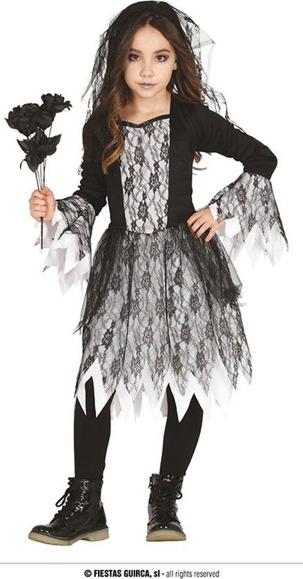 Fiestas Guirca - Jurk ghost meisjes (7-9 jaar) - Carnaval Kostuum voor kinderen - Carnaval - Halloween kostuum meisjes