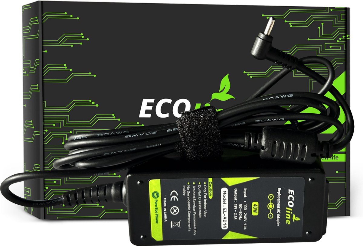 EcoLine - Oplader / AC Adapter - Geschikt voor de Asus Eee PC 1001PX 1001PXD 1005HA 1201HA 1201N 1215B 1215N X101 X101CH X101H - 19V 2.1A 40W.