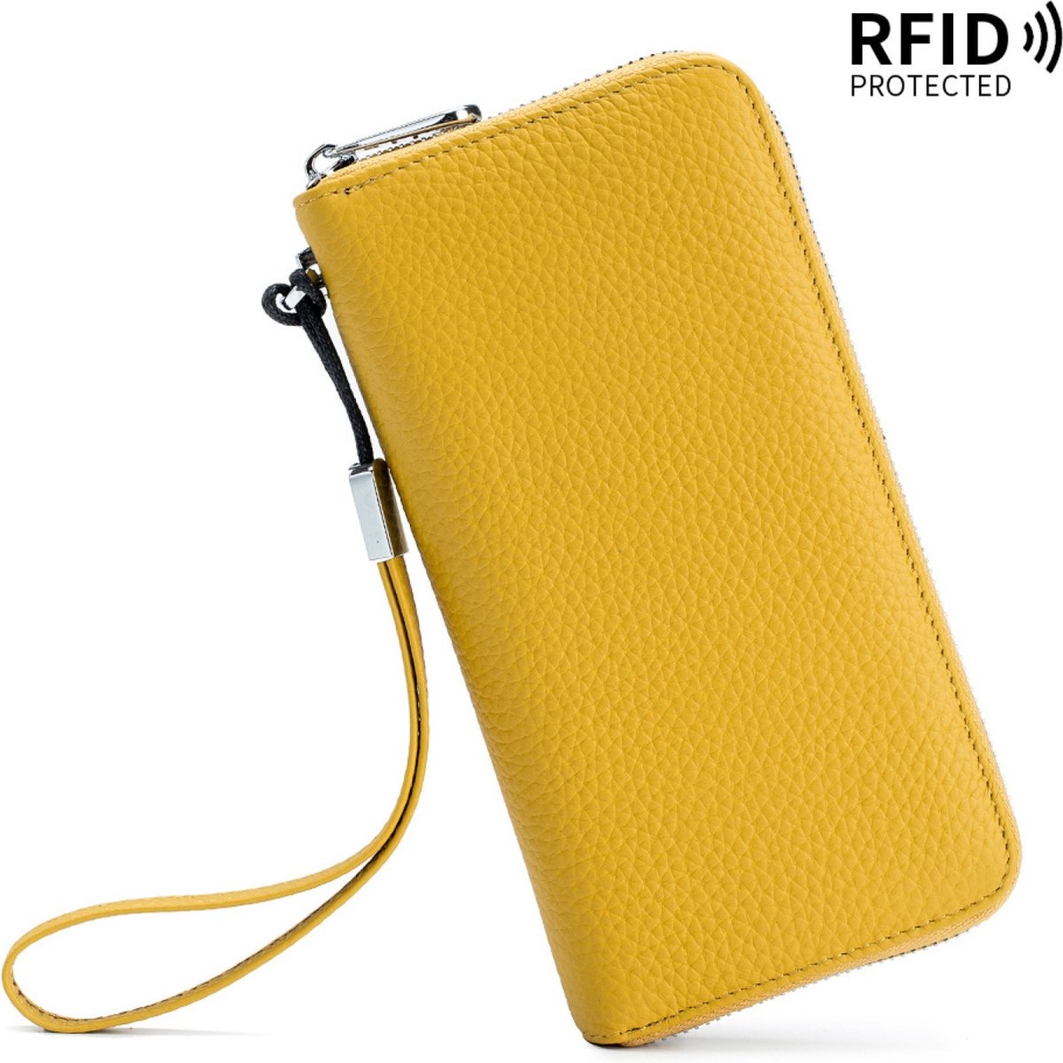 Portemonnee Dames, Pasjeshouder, RFID, voor Paspoort, Telefoon, Bankbiljetten, Wallet Kaarthouder, Munthouder - Geel