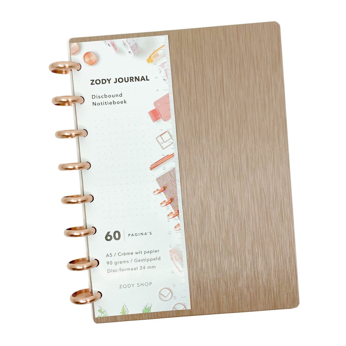 ZODY SHOP - Zody Journal Notitieboek DeLuxe - Champagne - Bullet Journal A5 - Hardcover Discbound Notebook - 90 grams crème papier
