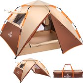 Tente de camping Plein air étanche - Protection solaire - Tente Pop-up - 3 à 4 personnes - Imperméable - Coupe-vent - 2 portes en filet - 2 fenêtres en filet - Lucarnes - Double couche 2 en 1 - Sac de rangement pour Camping - Marche - Sac à dos