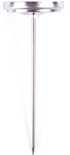 Zilverkleurige vleesthermometer met een lange, puntige sonde en een ronde wijzerplaat.