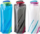 Opvouwbare waterzak, 3-delige set, 750 ml, CE- en RoHS-gecertificeerd, flexibele en herbruikbare waterfles voor wandelen, avontuur, reizen