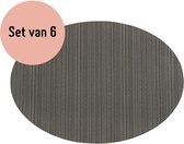 Krumble Placemats - Set van 6 - Ovaal - Placemats - Placemat - Onderlegger - Onderzetter - Grijs - PVC - 32 x 45 cm