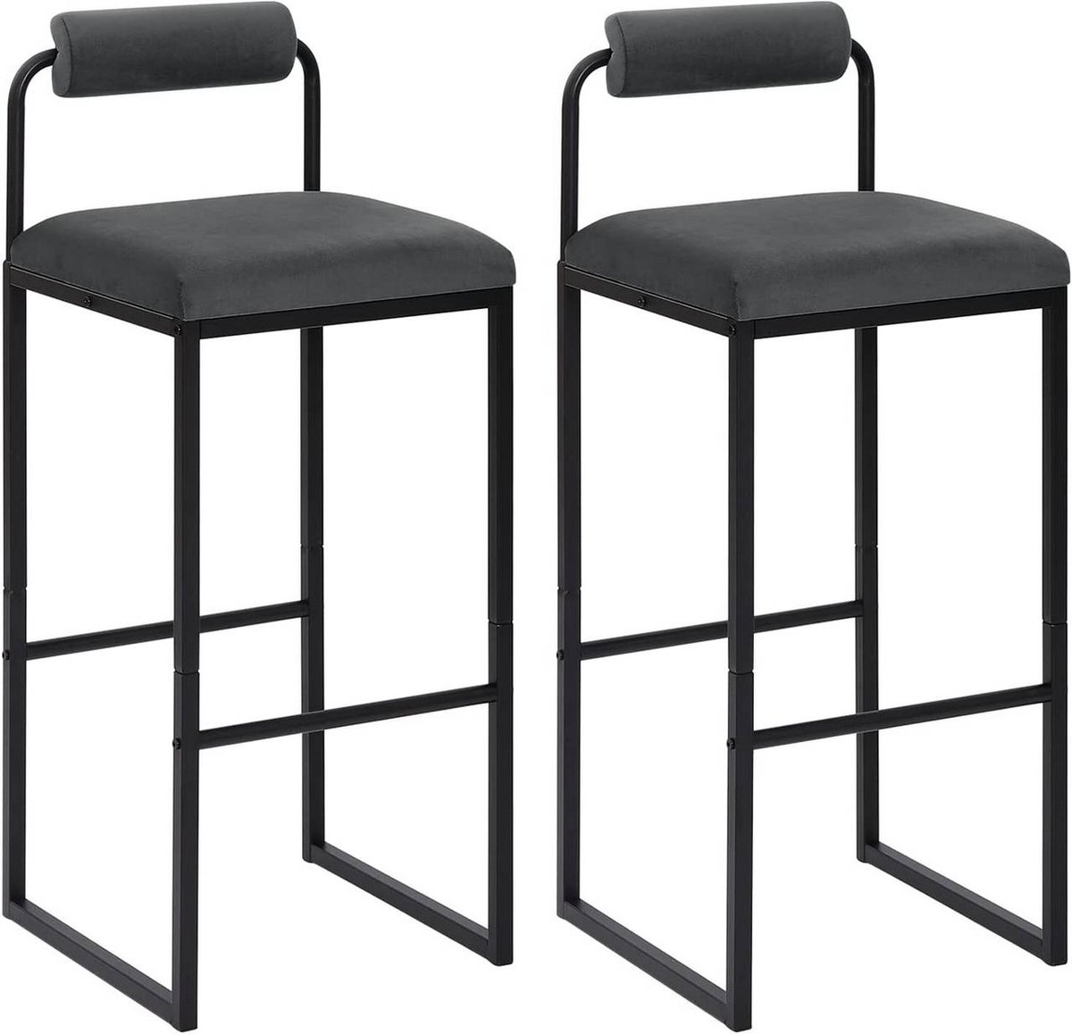 Happyment Barkruk Nitto Industrial - Donkergrijs - Barkrukken set van 2 - Barstoel Kruk - Barstoelen met rugleuning - Keukenstoel - Velvet