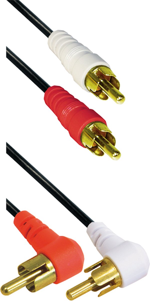 Powteq - 1.5 meter premium composiet audio kabel - 1 kant haakse stekkers - Gold-plated - 2 x RCA / 2x tulp - Stereo audio