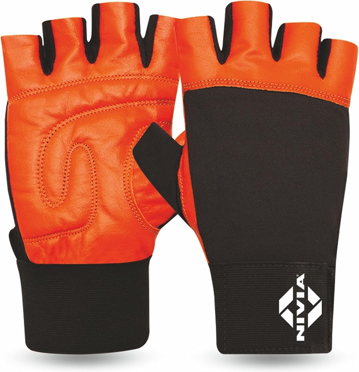 Nivia Weightlifting Gym Glove (Orange, Size - One Size) | Material -Genuine Leather with Neoprene Strap | for Training | Exercise Gloves | Fingerless Grip Gloves | Fitness Gloves | Crossfit Gloves