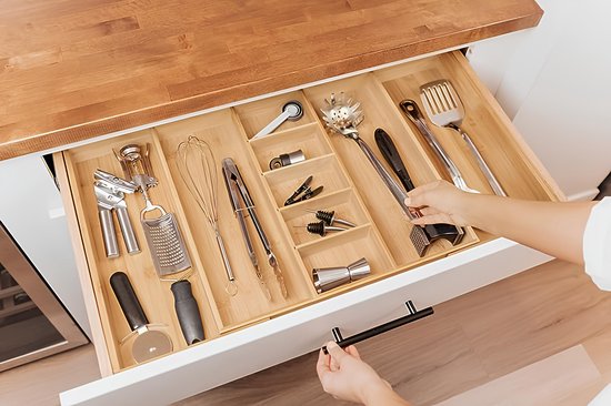 4 stuks bamboe keukenladen organizer, verstelbare opbergorganizers voor