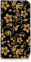 Bookcase Cadeau voor Oma Geschikt voor iPhone 15 Telefoonhoesje Gouden Bloemen
