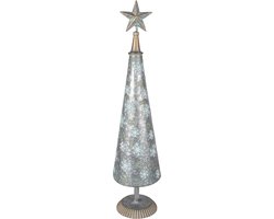 Clayre & Eef Kerstdecoratie Beeld Kerstboom 64 cm Grijs Goudkleurig Ijzer Sneeuwvlokken Kerstdecoratie