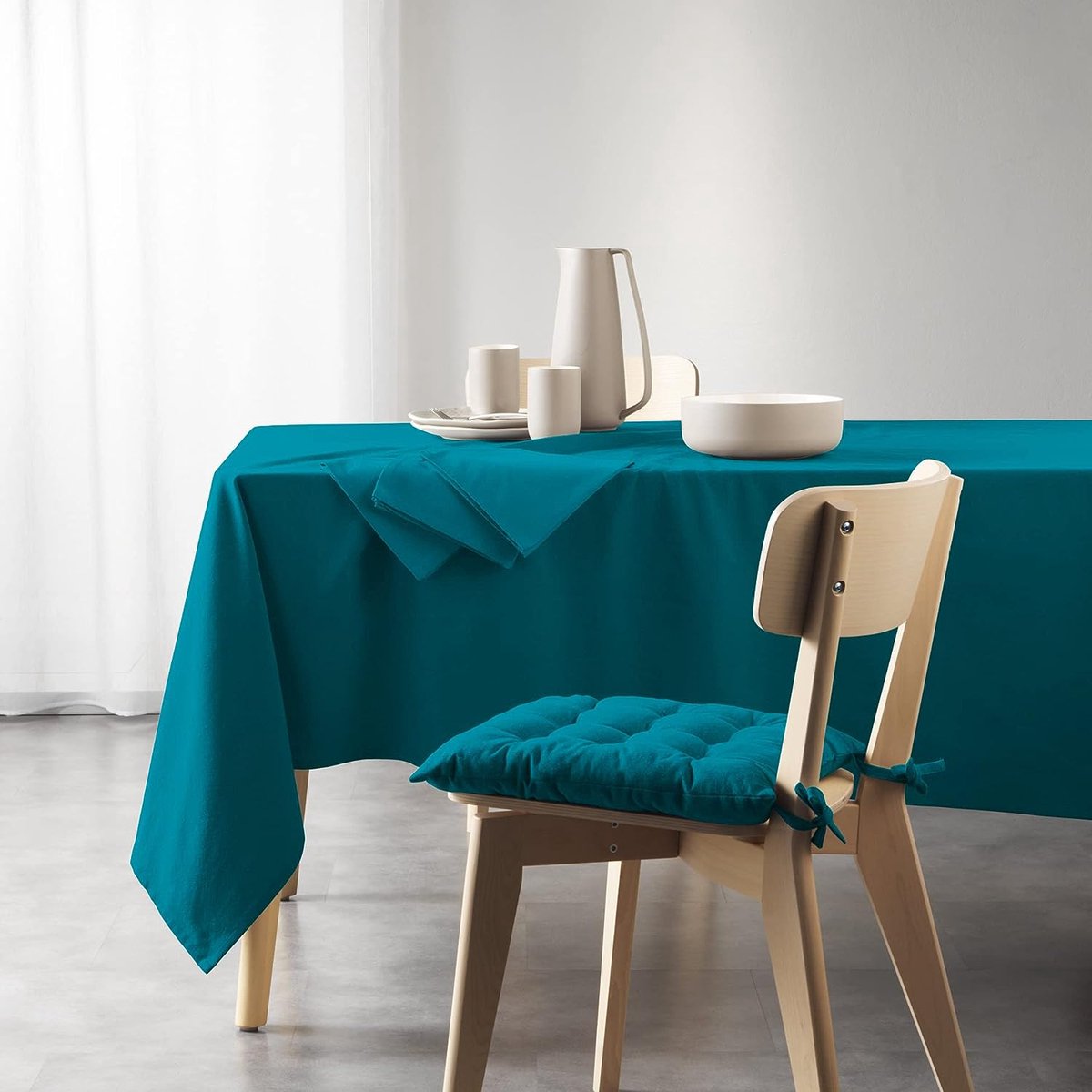 Rechthoekig tafelkleed 140 x 240 cm katoen effen Mistral eendblauw