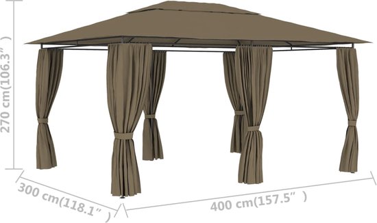 vidaXL - Tuinpaviljoen - met - gordijnen - 4x3 - m - antraciet