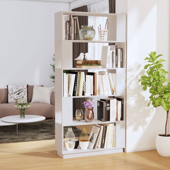 The Living Store boekenkast - hout - 80x25x163.5 cm - wit