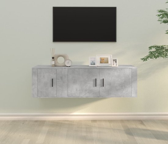 The Living Store Tv-meubelset Betongrijs - Klassiek en praktisch - Wandgemonteerd - Voldoende opbergruimte - Hoge kwaliteit hout