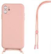 Geschikt voor Apple iPhone 12 Mini - hoesje - TPU ketting Cord Cover - Pink