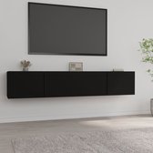 The Living Store TV-meubel - Zwart - 80 x 30 x 30 cm - Bewerkt hout - 2 neerklapbare deuren