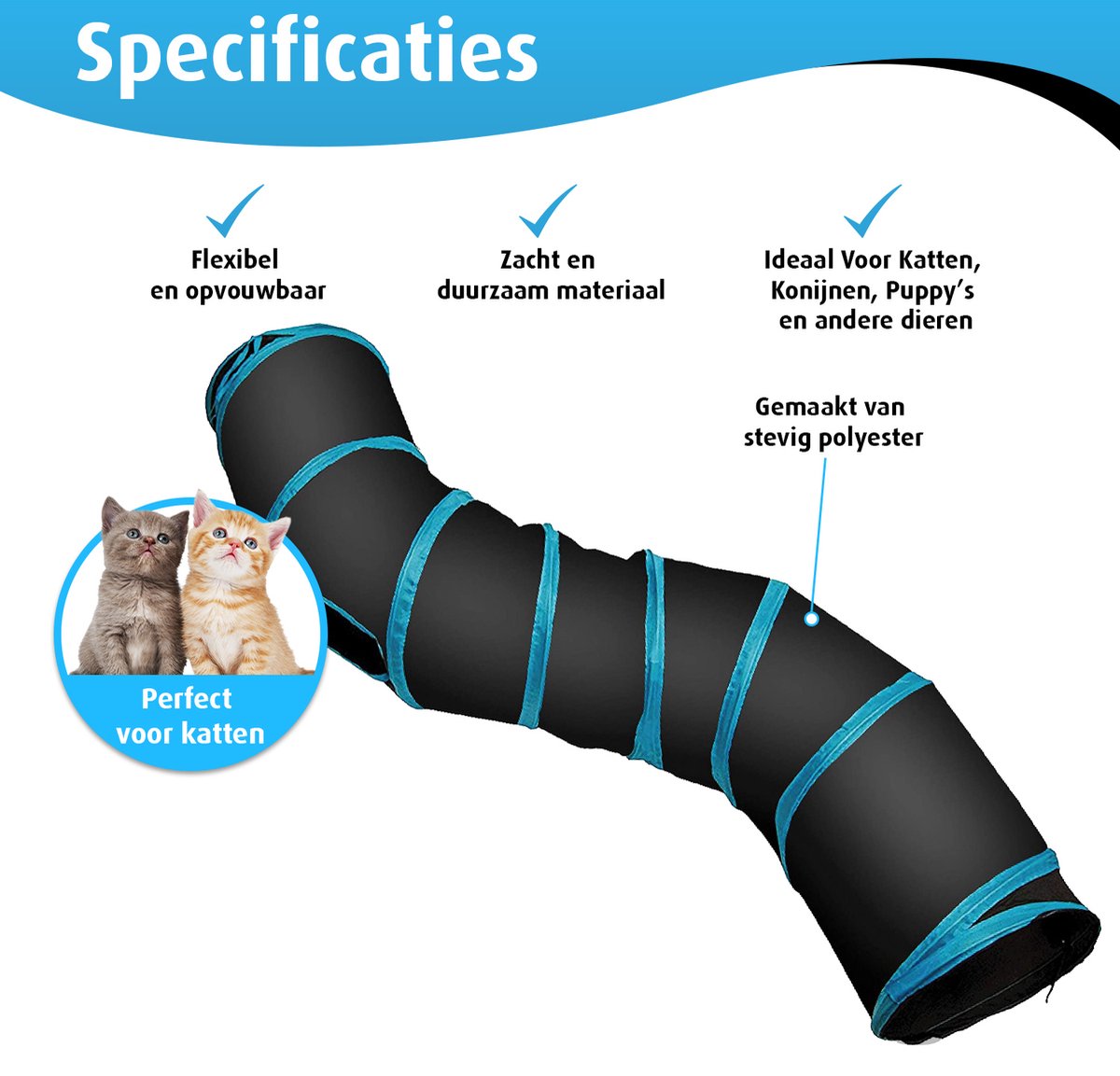 Kattentunnel - Kronkel - Konijnentunnel - Speeltunnel - Kattenspeelgoed - Kattenspeeltjes - Kruiptunnel — afbeelding 3