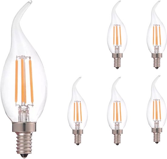 LCB - Set van 6 LED Filament lamp dimbaar - E14 C35T - 4W 2700K