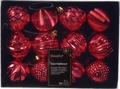 Decoris kerstballen gedecoreerd - 12x - 6 cm -kunststof - rood