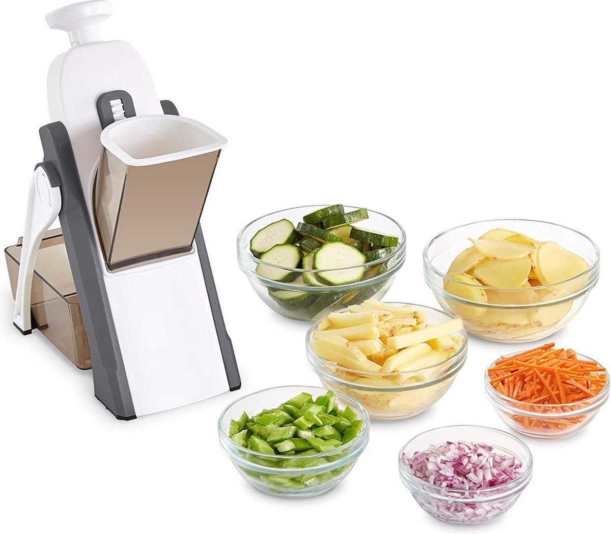 Safe Slicer - Multifunctionele groentesnijder - Mandoline - Uiensnijder - Groentensnijder - Keukensnijder - Handmatig – Schijfjes/Blokjes/Reepjes/Julliene - BPA-vrij