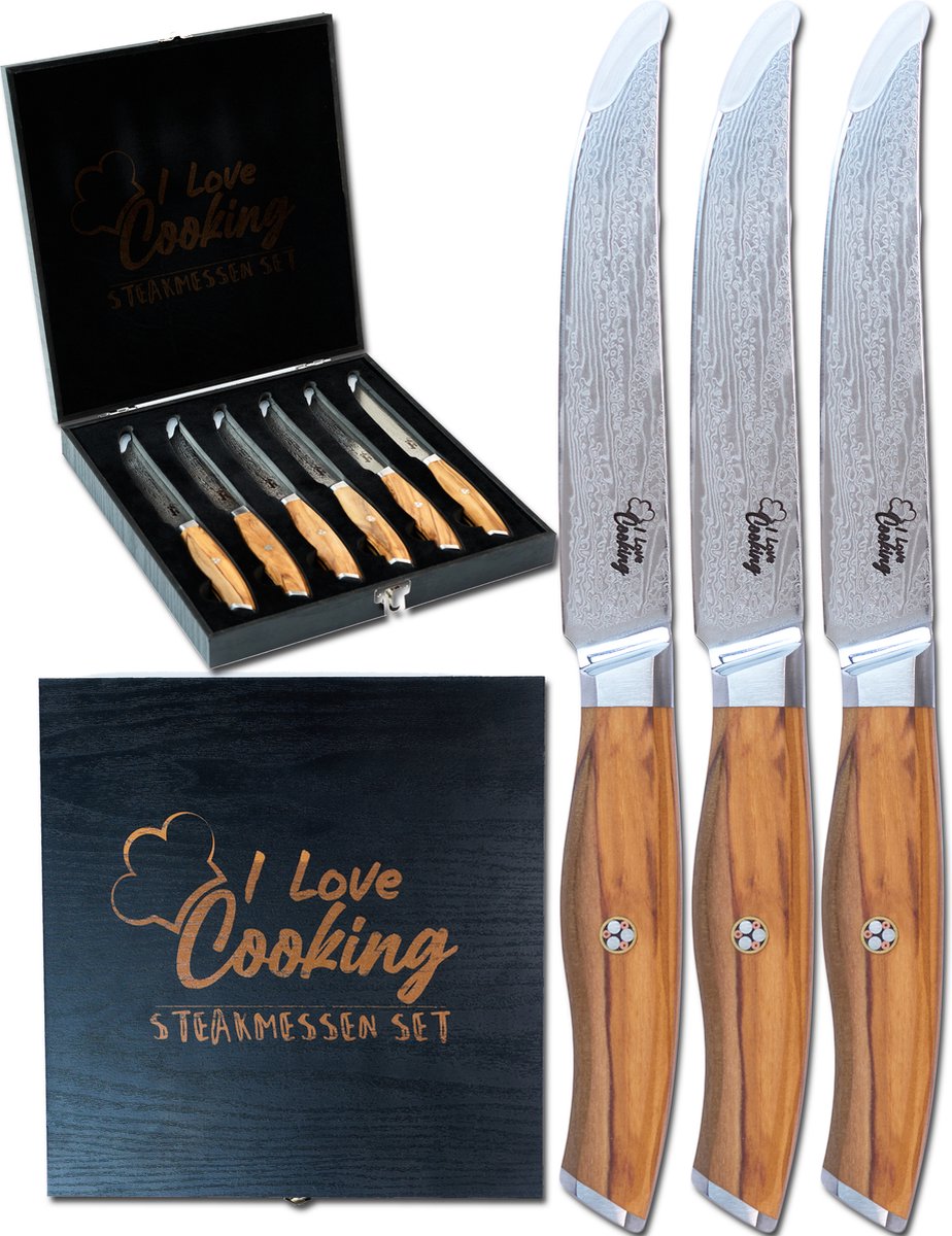 Steakmessen set 6 stuks premium damascus staal steak messen bol.