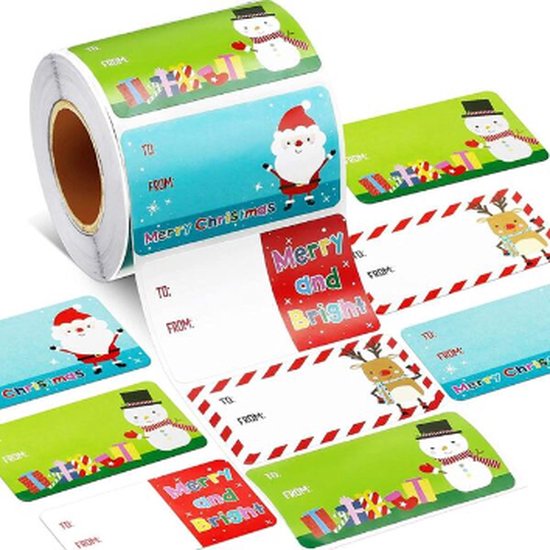 Kerst / Merry Christmas and happy new year - Sneeuwpop - Kerstman - Naamstickers - Labels - Feestdagen - Naam Sluitzegel | 4 assorti - Kleur 10 | Stickers - Envelop sticker | Cadeau – Gift – Cadeauzakje - DH collection