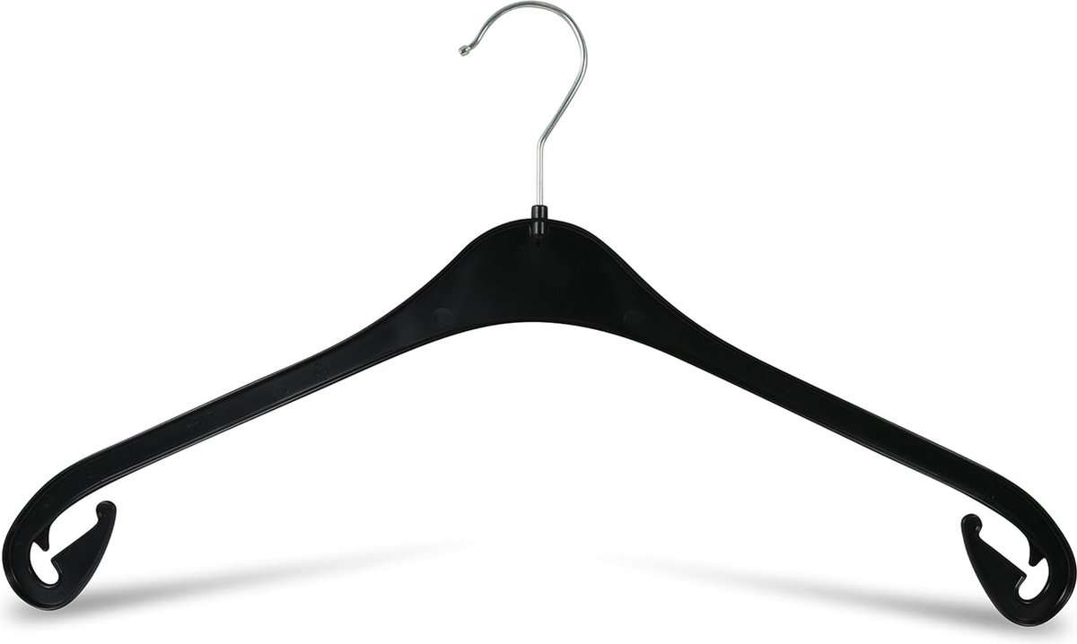 Kunststof kledinghangers NA43 - Zwart - 20 x Blouse / shirthanger kunststof zwart met rokinkepingen, 43 cm
