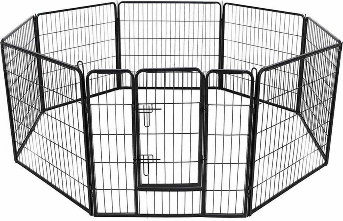 Professioneel Zwart Puppyren Hondenren L - 640 cm Omtrek - 80 cm hoog - Heavy Duty Metalen Frame - Hondenkennel - Hondenhok