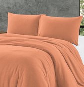 dekbedovertrek Luxe en bambou uni orange pastel - 140x200/220 (simple) - qualité douce et fine - aspect élégant - avec boutons-pression pratiques