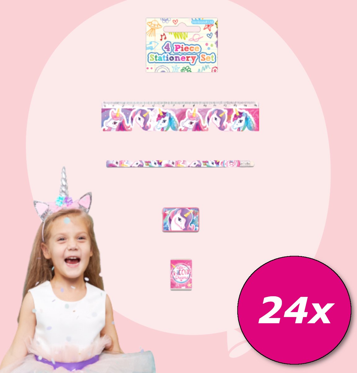 Tuf-Tuf Uitdeelcadeaus 24 STUKS 5-Delige Eenhoorn Schrijfset- Speelgoed - Traktatie Uitdeelcadeautjes voor kinderen