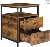 MIRA Home - Chevet - Table d'appoint - Deux tiroirs - Industriel - Bois/métal - Marron/noir - ‎45x45x60