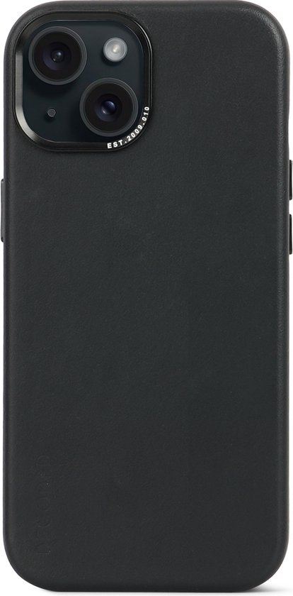 DECODED Leren Back Cover - iPhone 15 - Hoogwaardig Europees Leer - Geschikt voor MagSafe - Black Zwart