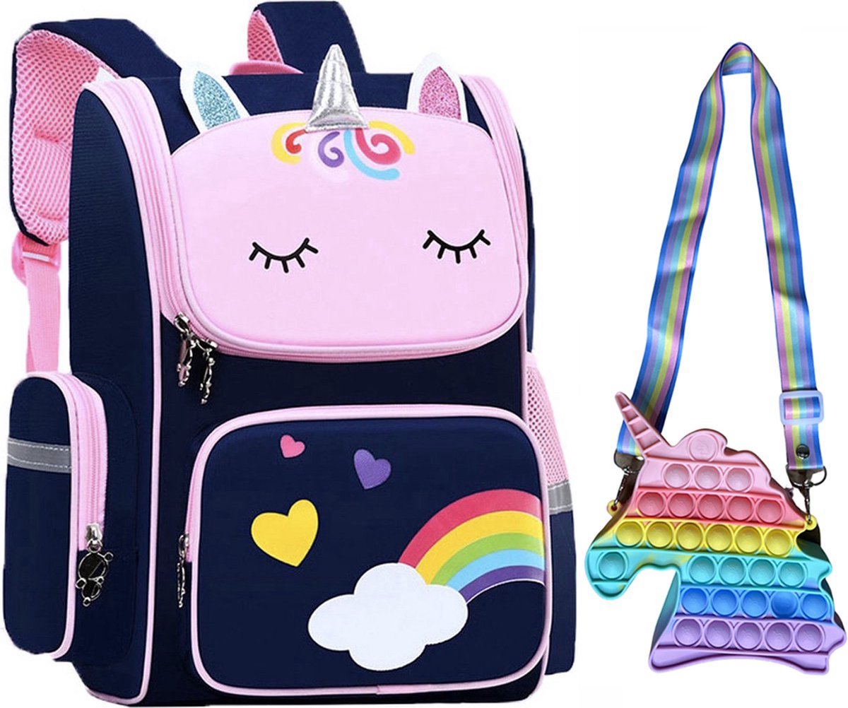 Rugzak meisje - Fidget Toys - Eenhoorn tas - Eenhoorn speelgoed - Unicorn Speelgoed - Schooltas meisje - Kinderrugzak - Rugtas meisje - Blauw - 40 x 27 x 15 cm - Schooltassen