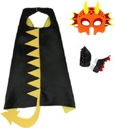 Dino cape met stekels, masker en polsbandjes - Kleur zwart met geel - Dino verkleedpak jongen en meisje - Carnaval - 3 tot 8 jaar