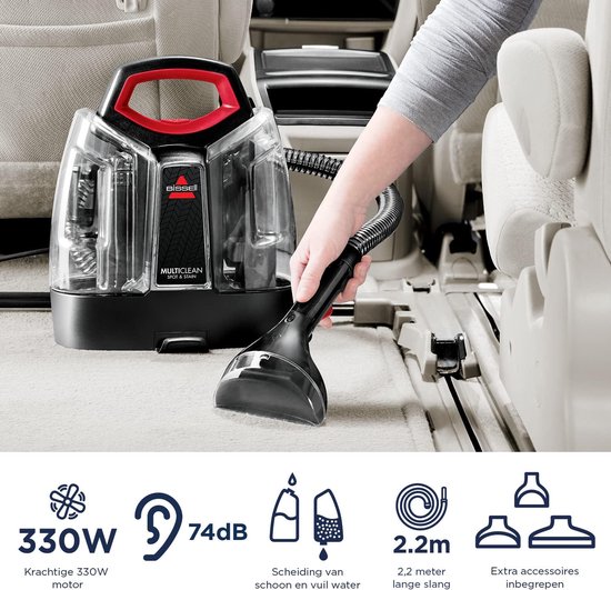 BISSELL MultiClean Spot & Stain Draagbare Vlekkenreiniger - Met HeatWave Technologie & 4 Opzetstukken - Tapijtreiniger voor Bank, Auto & Matras - Carpet Cleaner Apparaat - Extra Lange 2.2m Slang - Reinigingsmachine - Zetelreiniger - 4720M