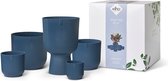 Elho Vibes Fold Rond Giftset – Bloempotten van 100% Gerecycled Plastic - Set van 5 - Diepblauw