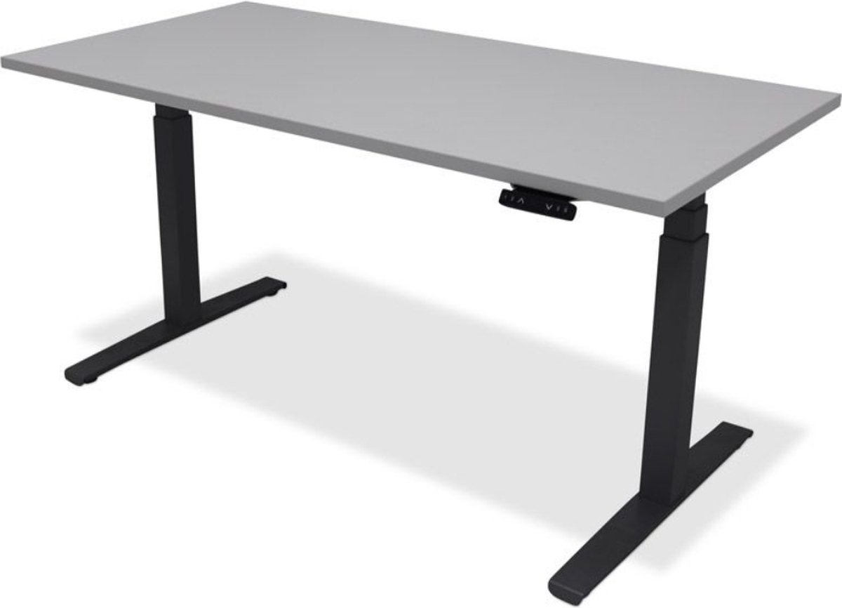 Zit sta bureau - hoog laag bureau - staan zit bureau - staand bureau – verstelbaar bureau – game bureau – 140 x 80 cm – zwart onderstel – grijs bureaublad