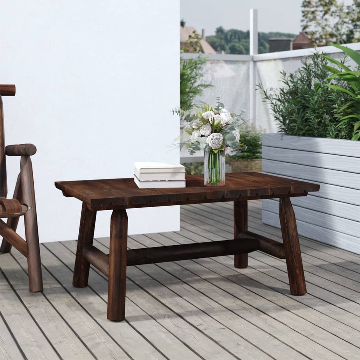 The Living Store Salontafel 90x50x41 cm massief vurenhout - Salontafel - Vurenhout - Bruine Salontafel - Salontafels - Tuintafels Massief vurenhouten salontafel in bruine tinten - 90x50x41 cm - The Living Store.